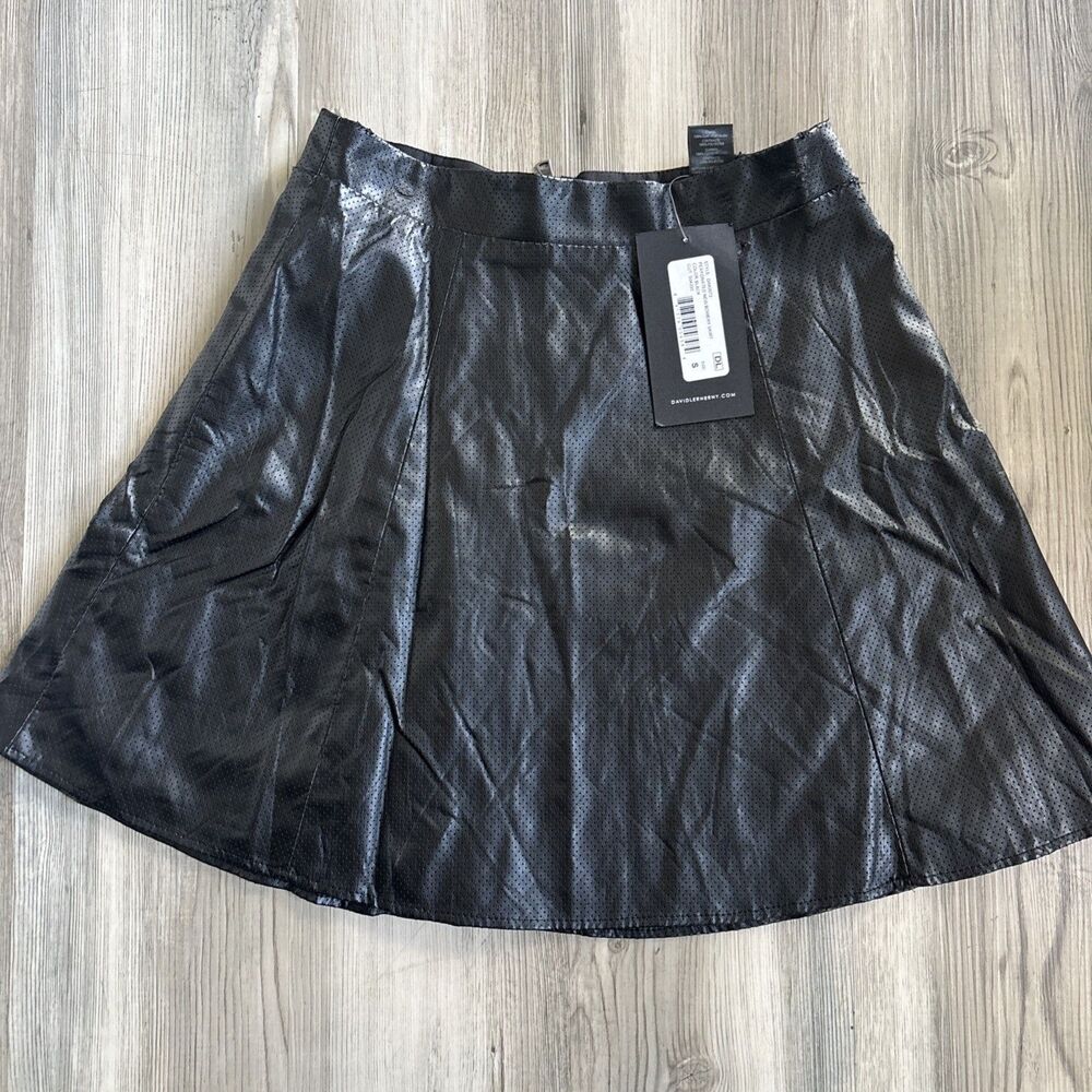 NWT David Lerner Black Mini Vegan Leather Skirt Size Small
